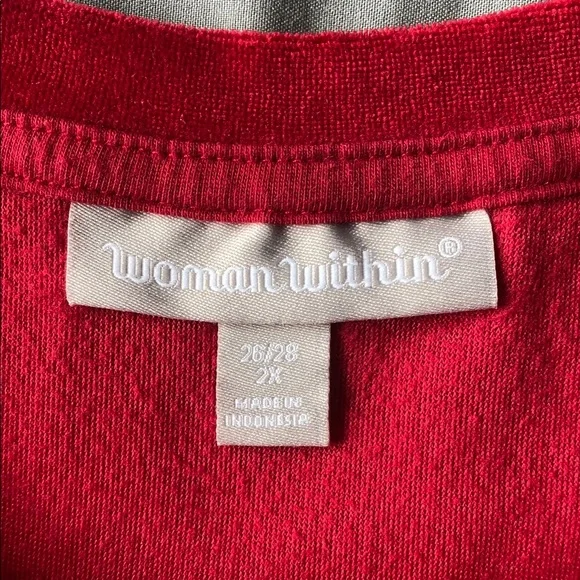Woman Within 2X 26/28 Red Velour Long Sleeve Crewneck Top - Picture 5 of 5